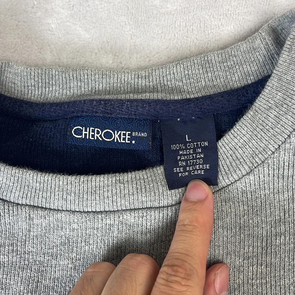Cherokee Men's Sweater Gray Size L Cotton Striped Ribbed Knit Crew Neck Pullover